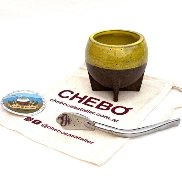 Producto - MATE Esmaltado Amarillo + BOMBILLA + STIKER