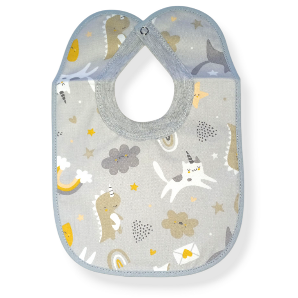 Producto - Babero dinosaurio y gato gris