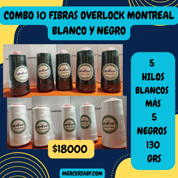 Producto - Combos Hilos Fibra overlock Montreal (5 blancos y 5 negros)