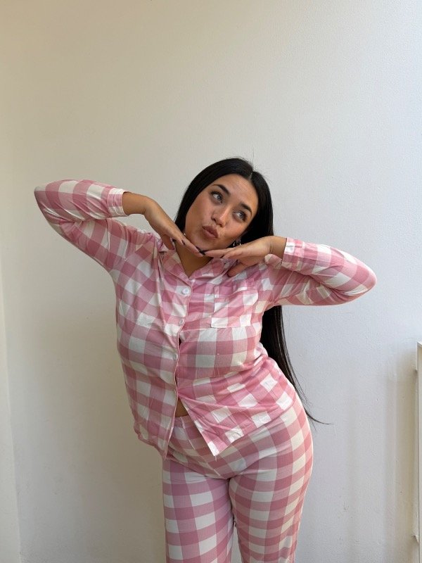 Producto - Pijama Camisetero cuadrille rosa