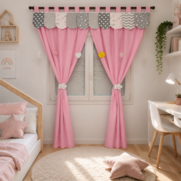 Producto - Cortinas Infantiles Almohadalandia (Rosa-Gris) - 2