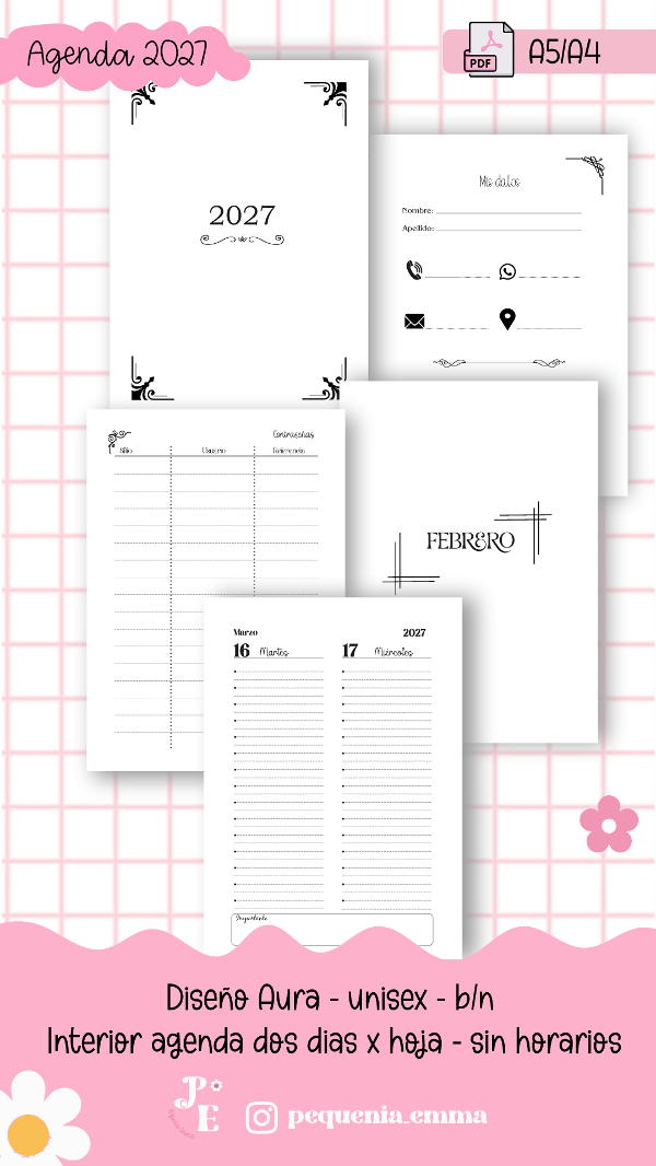 Producto - Diseño AURA - Interior 2027 DOS DIAS x hoja - SIN horarios