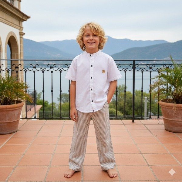 Producto - Pantalón lino rayado beige 65 06 36