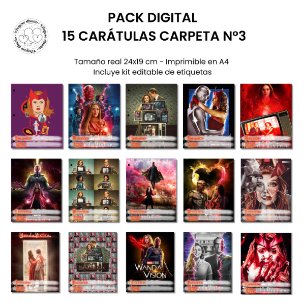 Producto - Carátulas Carpeta N3 Wandavision  Pack Digital 15 Asignaturas Imprimibles