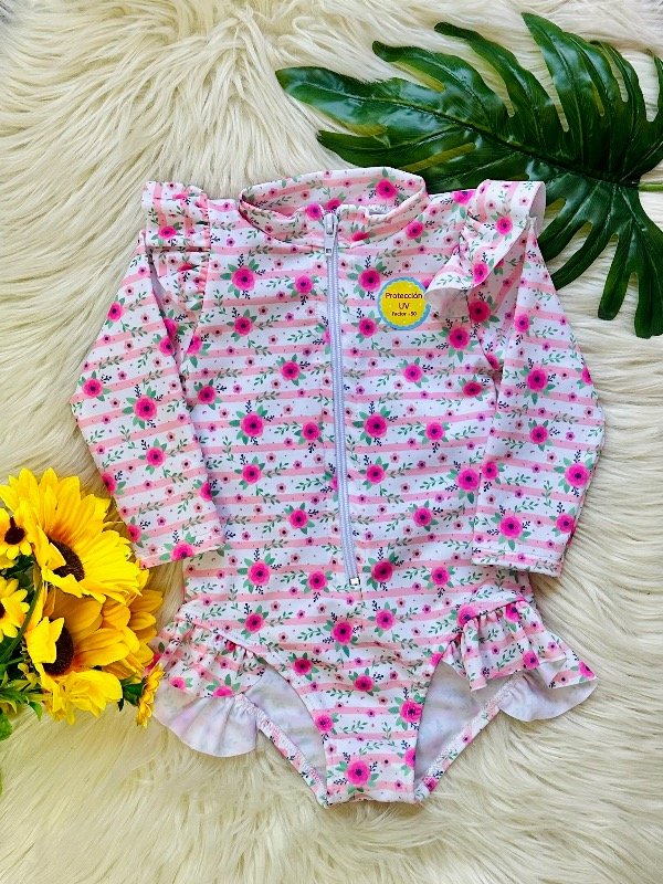 Producto - MAYA ENTERIZA C/MANGAS UV BABY RAYADA FLOR