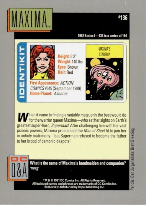 Producto - 1992 Impel DC Comics Cosmic #136 - Maxima - 1