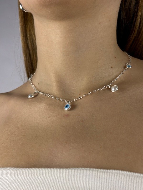 Producto - CADENA DE PLATA OJOS TURCOS Y PERLAS 0373