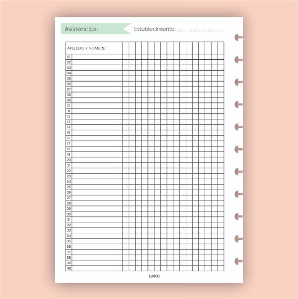 Producto - Repuesto Docente Asistencias (para 5 cursos)