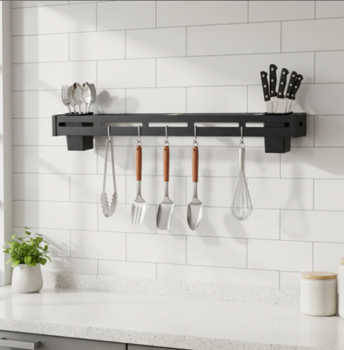 Producto - Organizador Colgante Cocina 60Cm Ganchos Metalicos Porta Cubiertos Desmontables