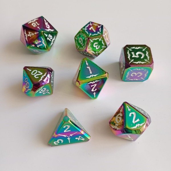 Producto - Set Dados de Rol METÁLICOS - Tornasolados+White - 3