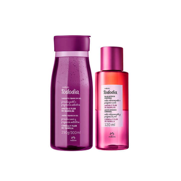 Producto - Kit Ciruela y Flor de Vainilla Tododia: Oleo bifasico + jabon liquido