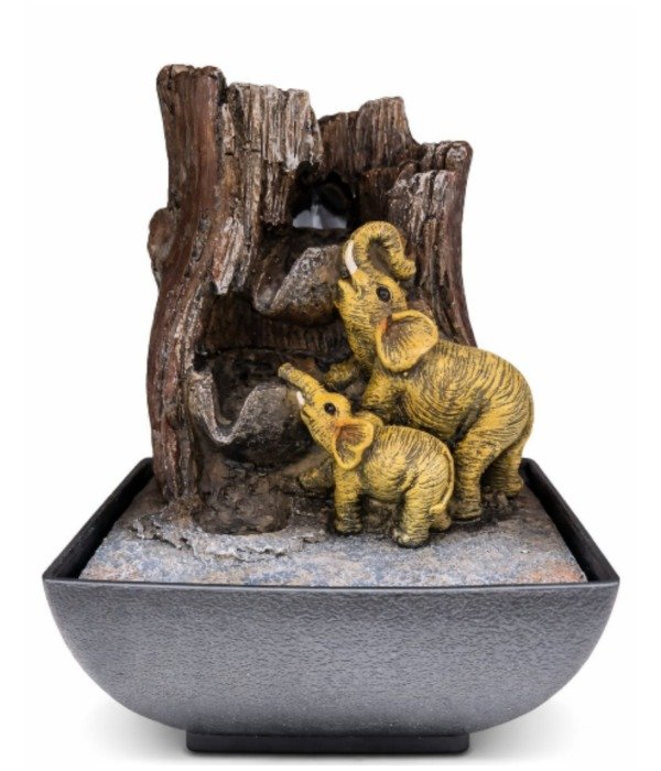 Producto - Fuente de Agua 18cm - Dúo de Elefantes en Cascada