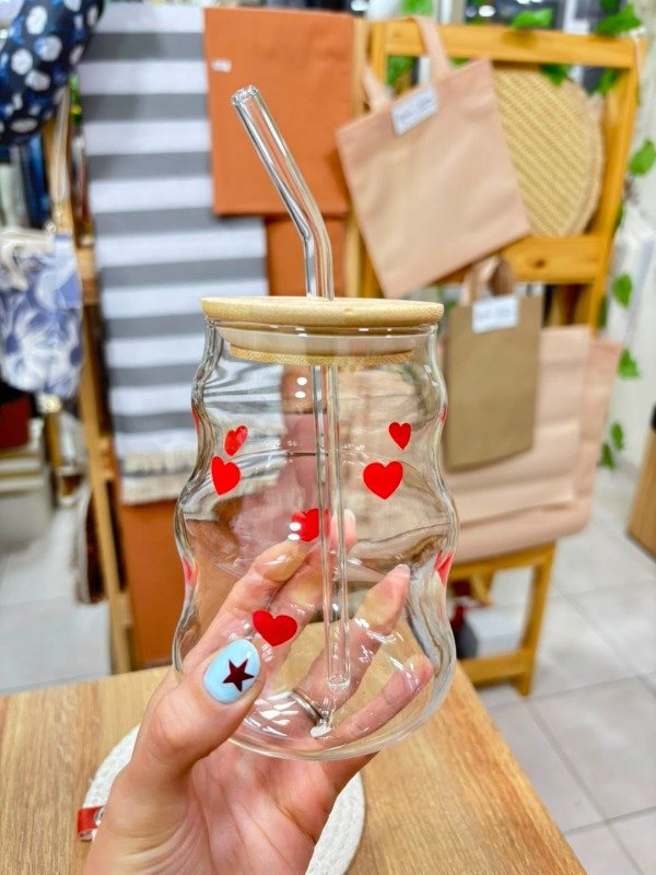 Producto - VASO DE VIDRIO CUTE CORAZONES