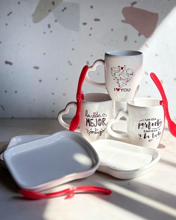 Producto - Kit N2 "Enamorados" 3 Bombé Grandes + 3 Band. Tostadas + 3 Cuch.