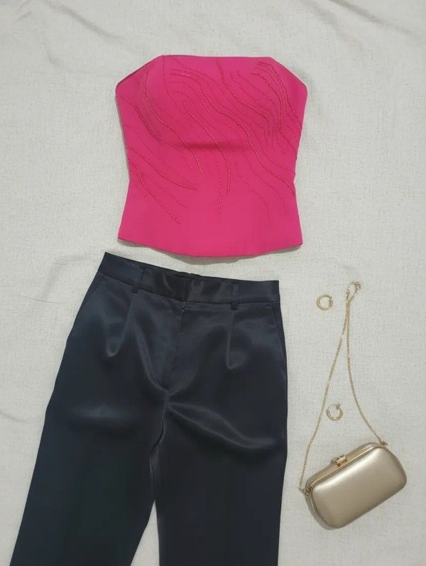 Producto - Corset fucsia bordado con pedrería