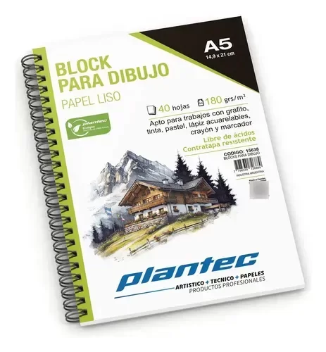 Producto - Block PLANTEC c/espiral liso A5 180grs x40 hjs 15628