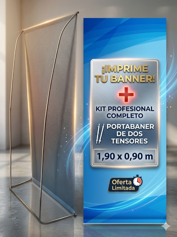 Producto - Baner Lona Impresa 1,90 X 0,90 + Portabaner De Dos Tensores