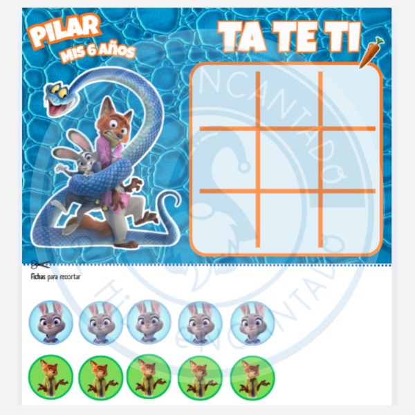 Producto - Pdf TA-TE-TI  "Zootopia"