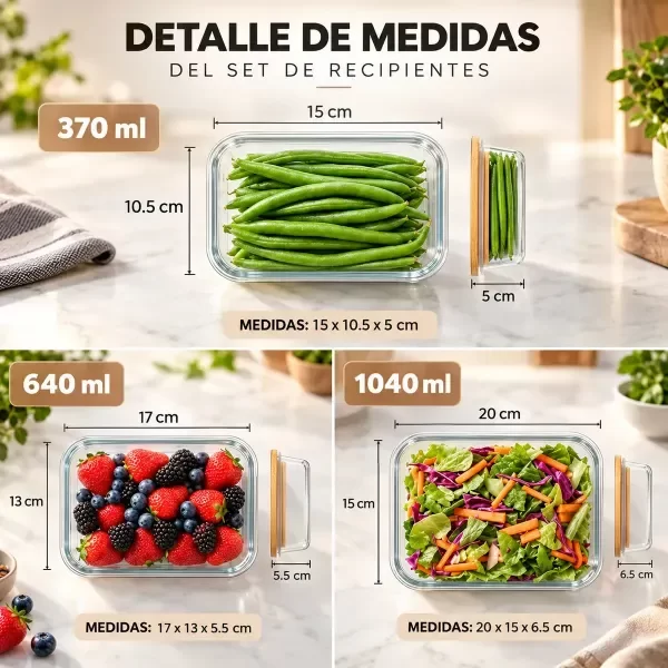 Producto - SET DE 3 RECIPIENTES RECTANGULARES HERMETICOS DE VIDRIO CON TAPA DE BAMBU l - 2