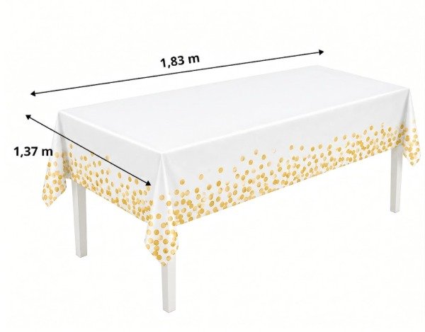 Producto - Mantel Metalizado Descartable Blanco / Lunares Dorados - 2