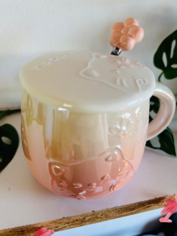 Producto - Taza Gatito tornasol con tapa y cucharita - 1