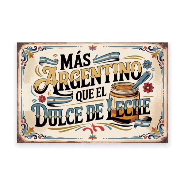 Producto - Chapa retro Mas Argentino que el dulce de leche 30x20 cm