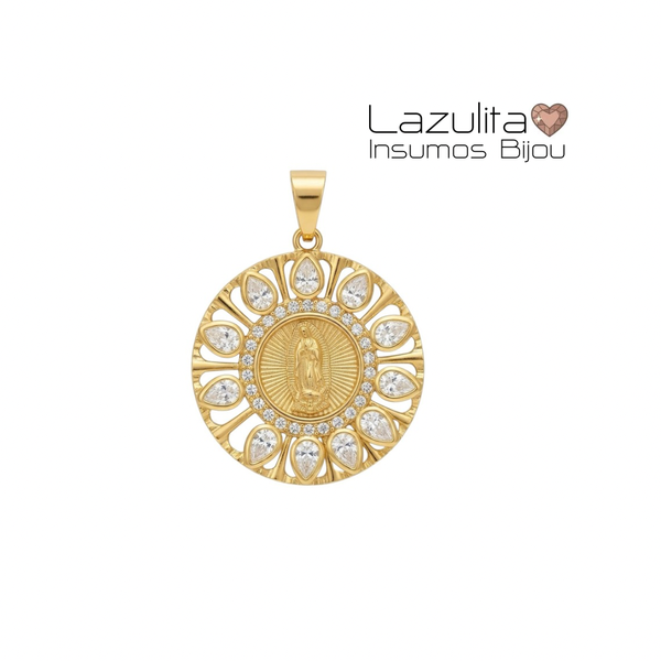 Producto - MEDALLA VIRGEN LUPE REDONDA GOTAS ACERO (M3)