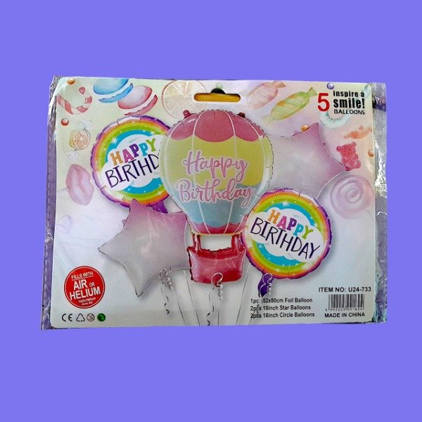 Producto - KIT GLOBOS AEROSTATICO HAPPY BIRTHDAY 5 PIEZAS X1