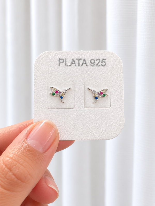Producto - Aros mini colibrí multicolores plata 925 - 0