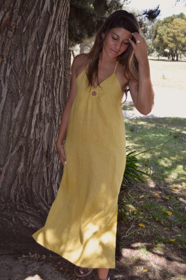 Producto - Vestido Cartagena 100 Lino Mostaza