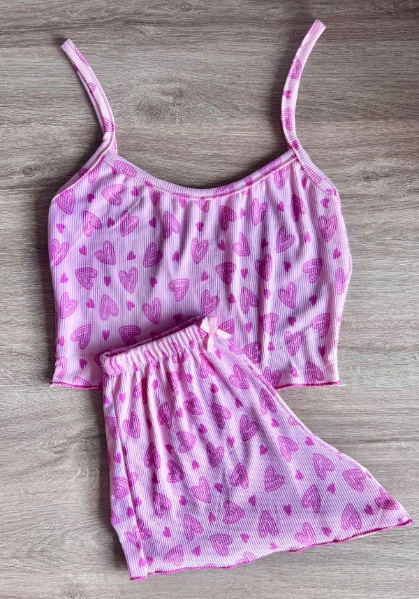 Producto - pijama morley rosa corazones rosas