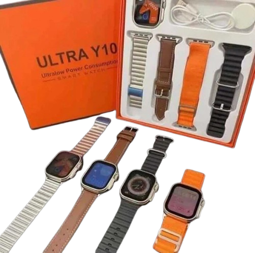 Producto - Smartwatch Ultra Y10 con 4 mallas (CUERO + METAL + TELA + SILICONA)