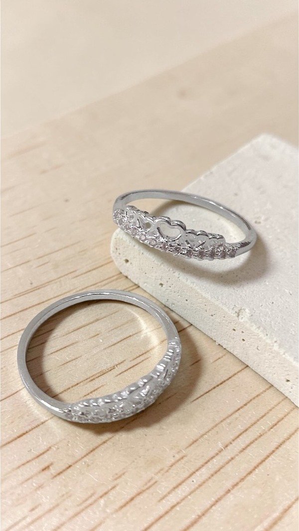 Producto - Anillo de Plata 925 Tiara cubics y corazones