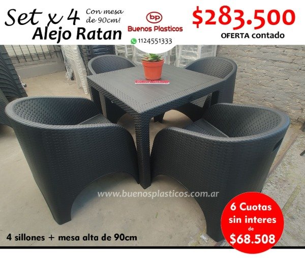 Producto - Set 4 sillones Alejos Ratan + mesa ratan de 90 cm
