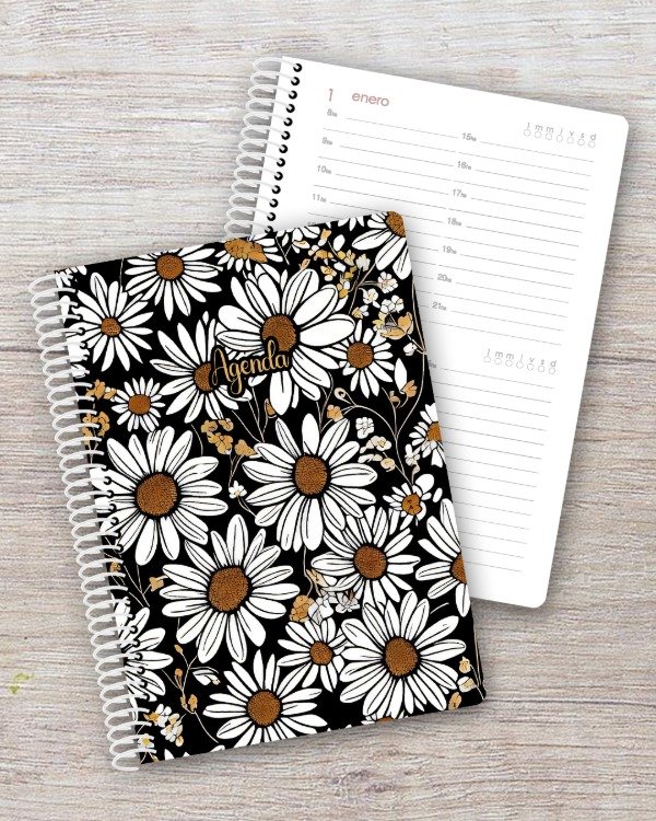 Producto - Agenda Perpetua A5 - 2 días por página - dis. margaritas elegantes