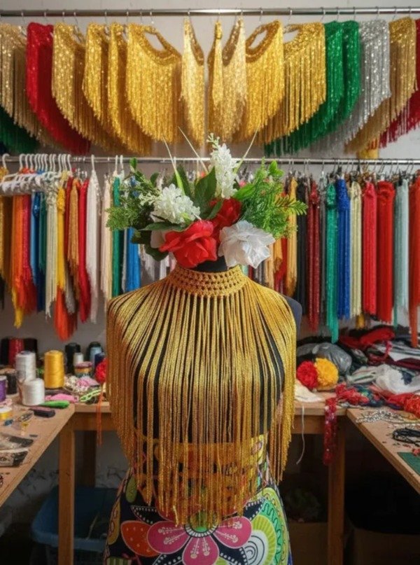 Producto - Collar De Flecos De Seda Recto Dorado