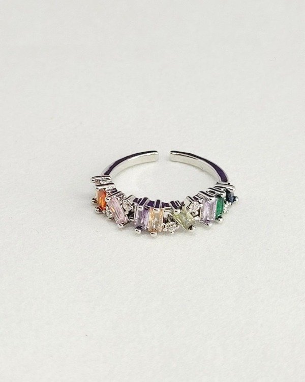Producto - Anillo de Acero Quirúrgico - Baguettes cristales multicolor - Ajustable - A 1053 - 2