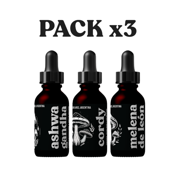 Producto - Pack x3 Doble Extracto 30ml Cordyceps Ashwagandha Melena Leon