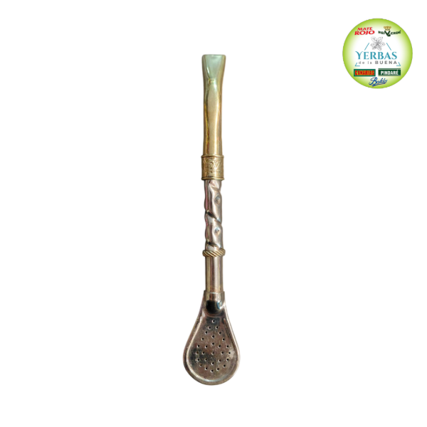 Producto - BOMBILLA ALPACA Y BRONCE PICO DE LORO CON GUARDA Y DIJE (mod 42)