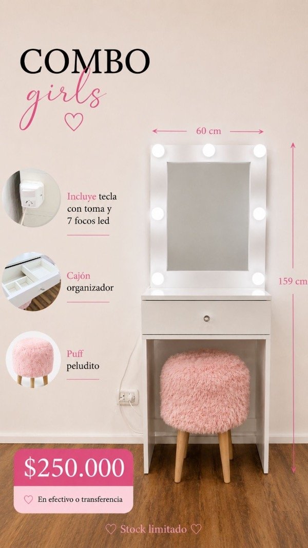 Producto - Espejo L plus con patas y puff peludito