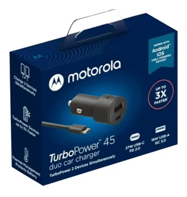 Producto - Cargador De Auto Motorola ORIGINAL 45W Con Cable USB A C