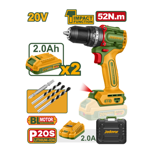 Producto - TALADRO ATORNILLADOR A BATERIA 20V JADEVER JDCDP5281-4