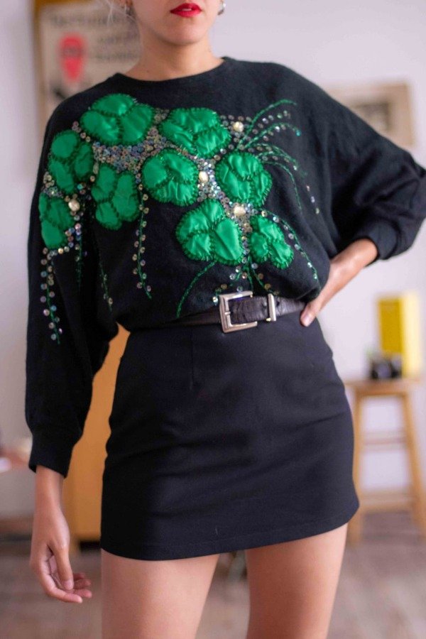 Producto - Sueter Flores Verdes Talle: M/L-