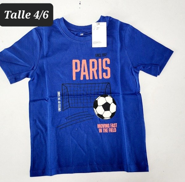 Remera manga corta HyM talle 4/6 azul pelota