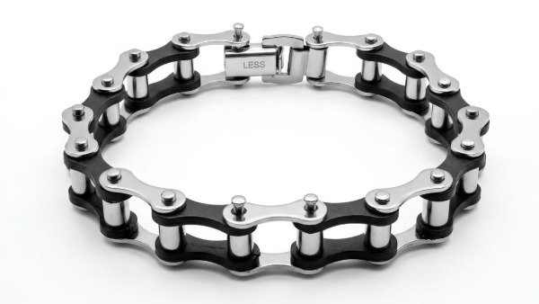 Producto - PULSERA HOMBRE CADENA MOTO BICICLETA ACERO QUIRURGICO PLATEADA YNEGRA - 0