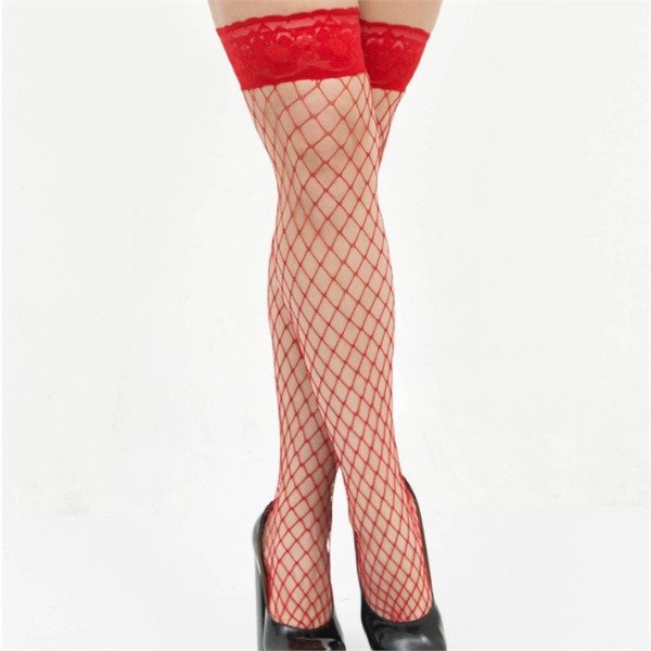 Producto - Medias de red cadenetta con puntilla siliconada roja