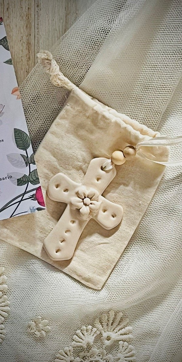 Producto - Cruz c flor natural cerámica esmaltada x 10 UNIDADES!