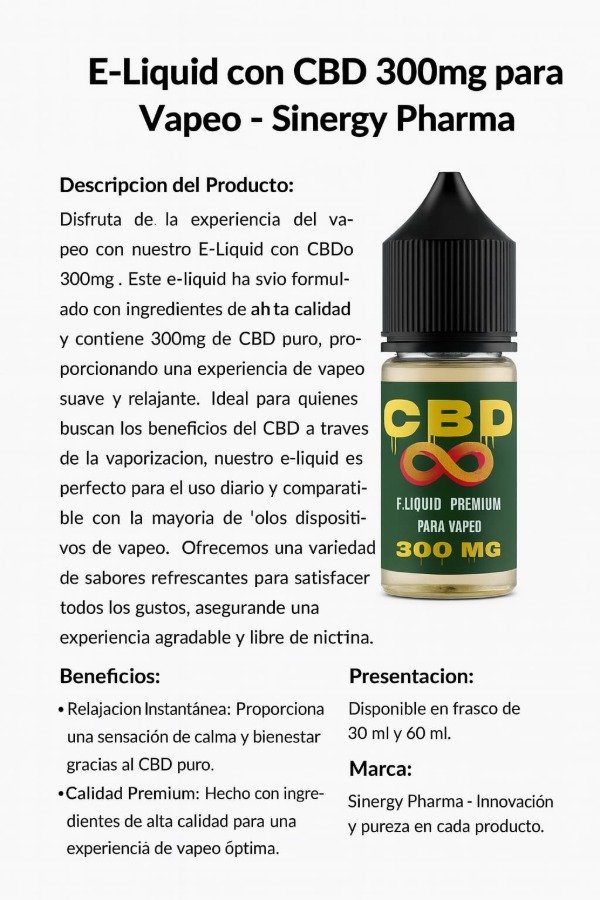 Producto - E-LIQUID PREMIUM/ CBD 300mg. (solo vapeo)
