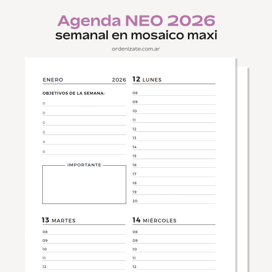Producto - AGENDA NEO 2026 MAXI (semanal en mosaico)