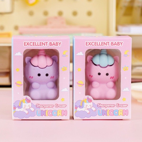 Producto - SACAPUNTAS Y GOMA DE BORRAR UNICORNIO